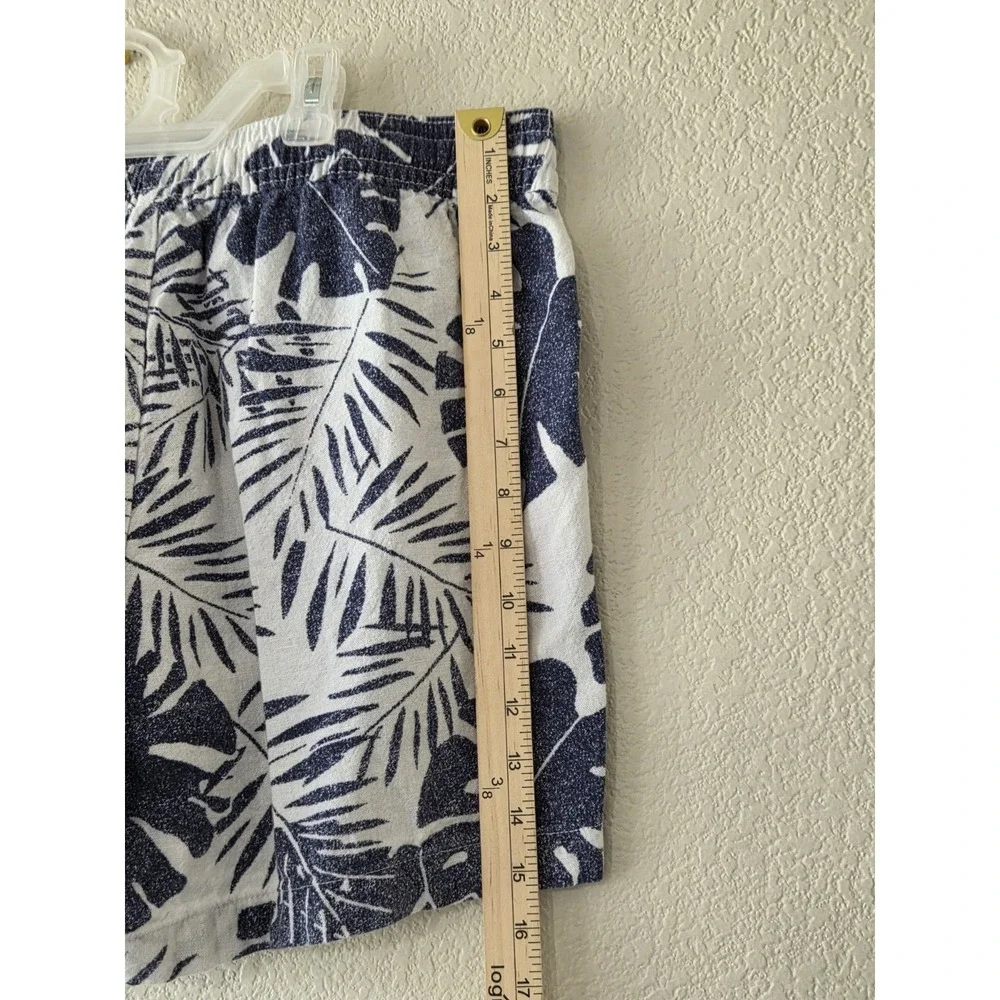 Nautica Linen Shorts Casual Summer Wear Tropical Floral Print Blue White Size L